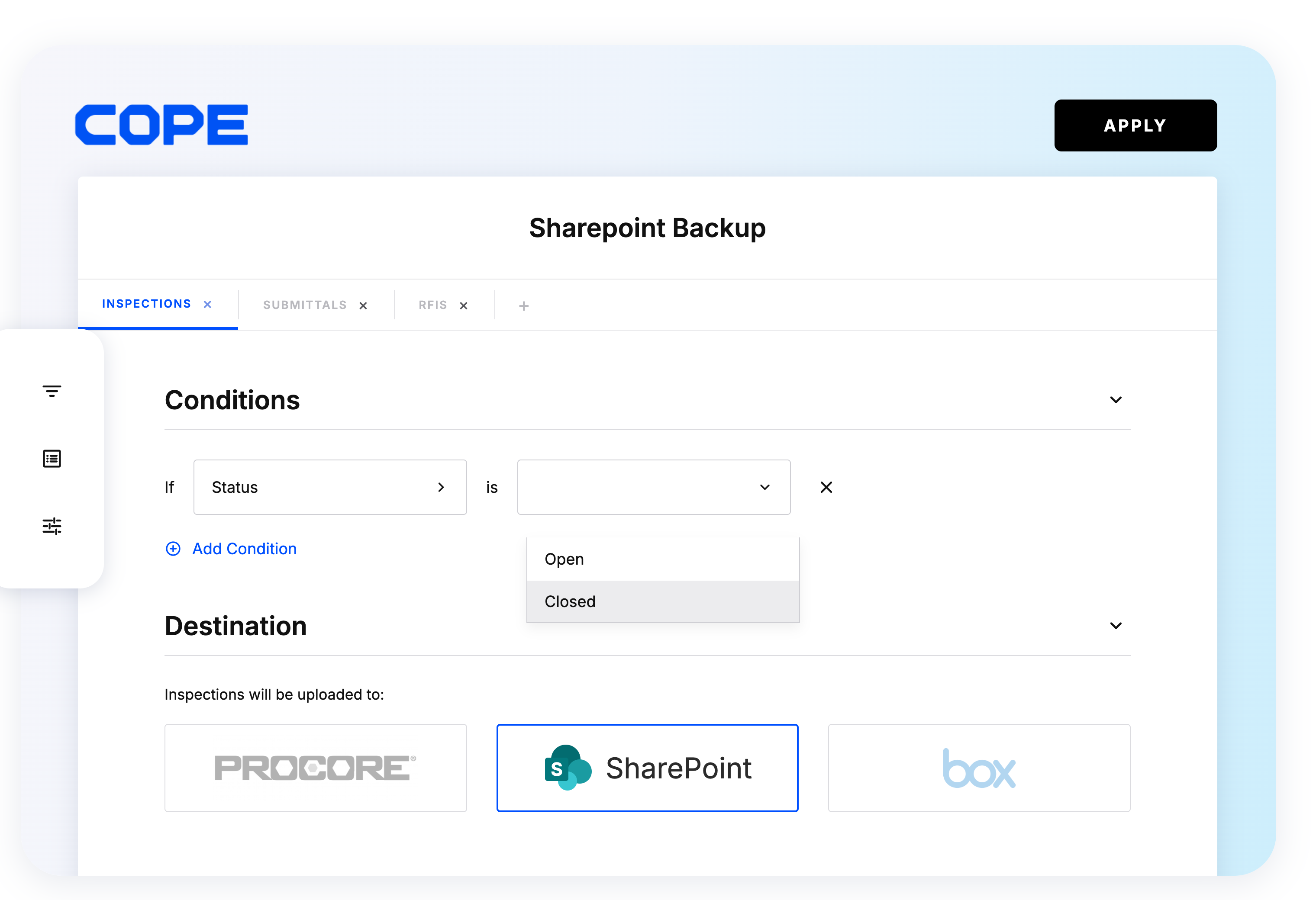 COPE Automations interface